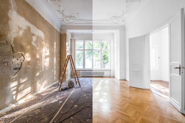 renovation concept - apartment before and after restoration or refurbishment -