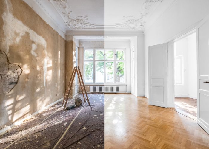renovation concept - apartment before and after restoration or refurbishment -